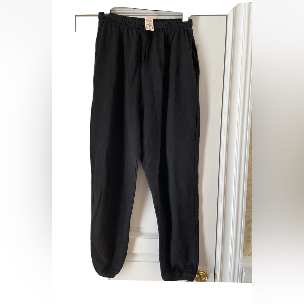 LT SPORT Lord Taylor Women Large Sweat Pant Jogger Black Pocket Drawsting cotton